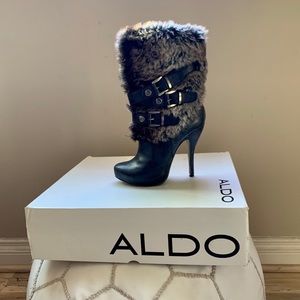 Aldo Gishal Leather Faux Fur Gray Stiletto Boots